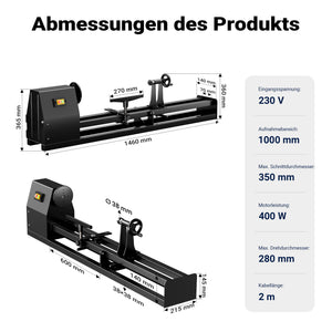 Tornio da banco per legno da 350 watt 1000 mm, diametro di tornitura 350 mm, per tornitura legno