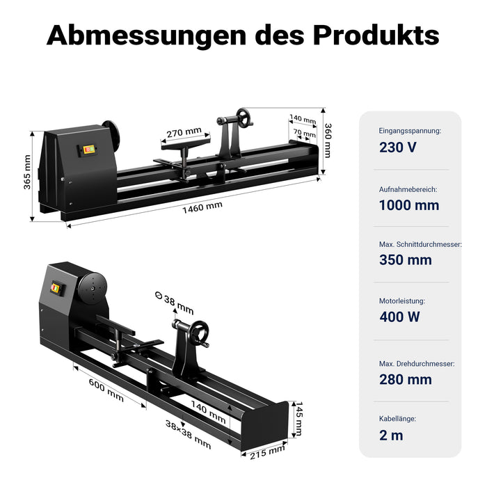 Tornio da banco per legno da 350 watt 1000 mm, diametro di tornitura 350 mm, per tornitura legno