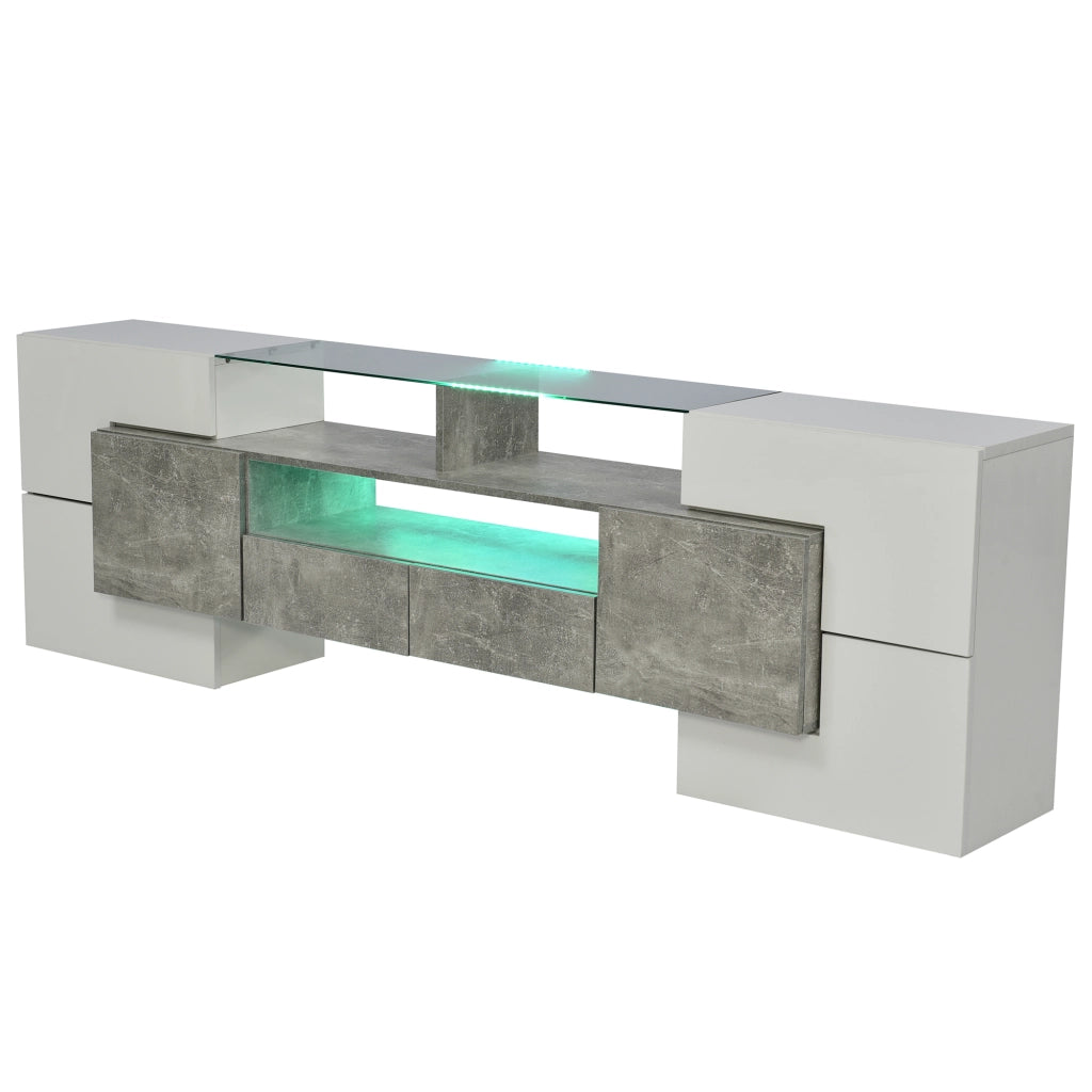 Mobile TV con 6 Ante; 2 Cassetti e LED Multicolore; Frontale Lucido; in MDF; 200¡Á35¡Á60 cm; Grigio
