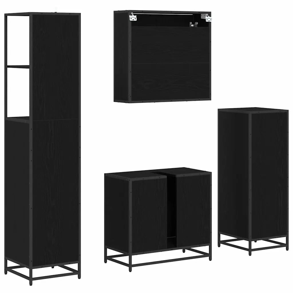 Set di mobili per il bagno 4 pcs Rovere Nero Legno multistrato 3402377
