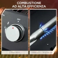 Barbecue a Gas Pieghevole con Coperchio, Termometro e 2 Bruciatori in Acciaio, 55x46.5x41 cm, Nero