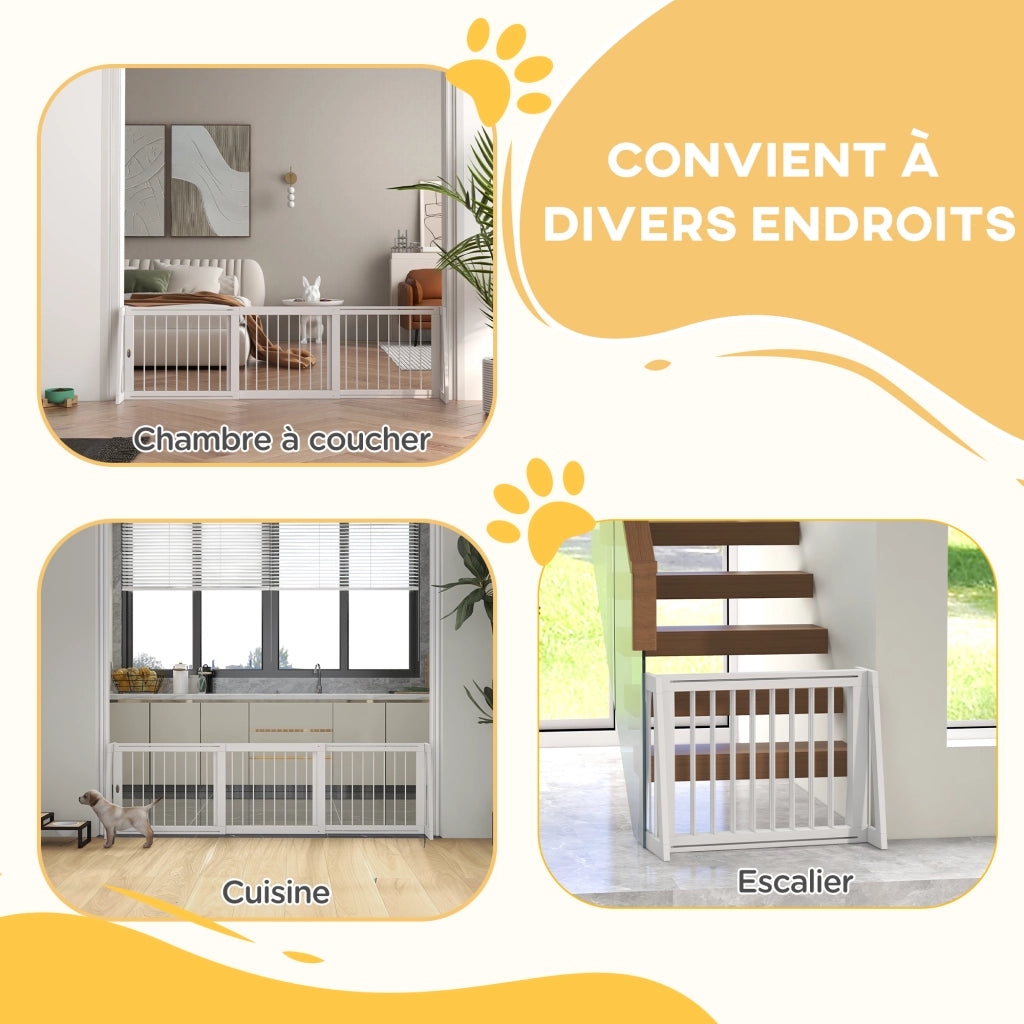 Barriera di sicurezza per cani a 3 ante retraibile 71-190 cm ¨C zephmum ¨C legno bianco