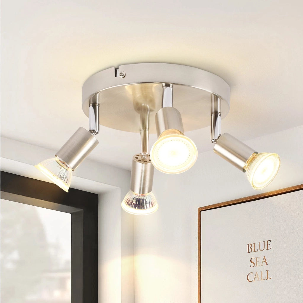ZMH Faretto da soffitto 4 luci GU10 metallo nichelato regolabili 350° stile moderno max 25W