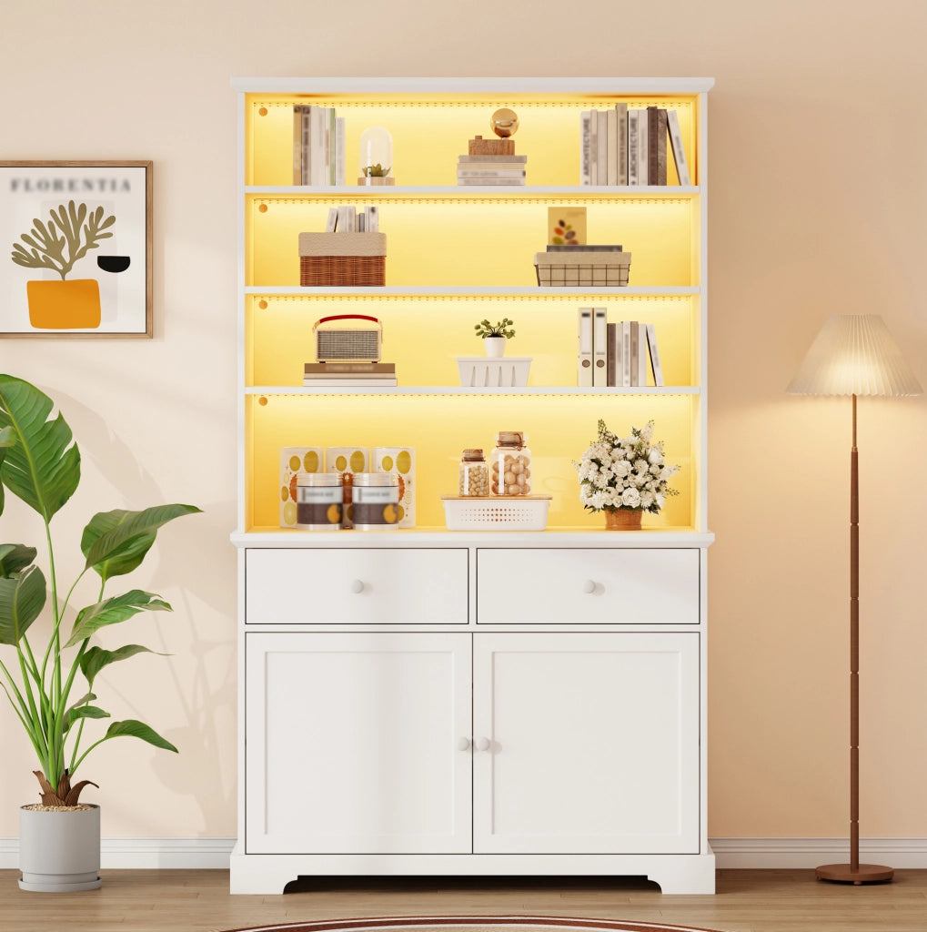 Vetrina con LED e 2 cassetti 100 x 38 x 170 cm in truciolare bianco