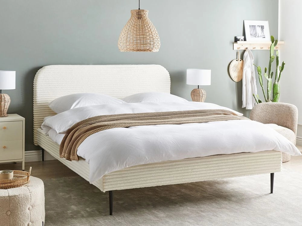 Letto bianco sporco velluto a coste testiera con rete a doghe 160 x 200 cm design minimalista