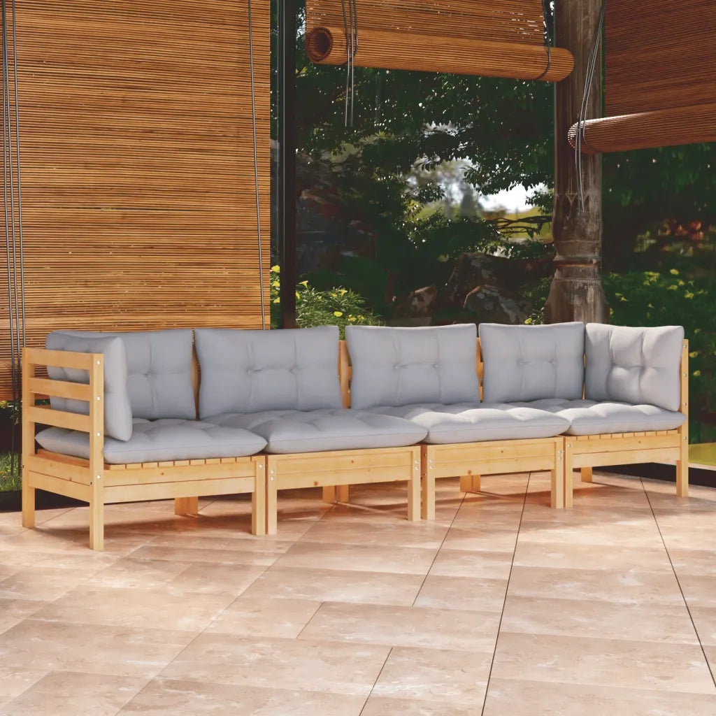 Set Divani da Giardino 4 pz | Set Salotto da Giardino con Cuscini Grigi Massello di Pino