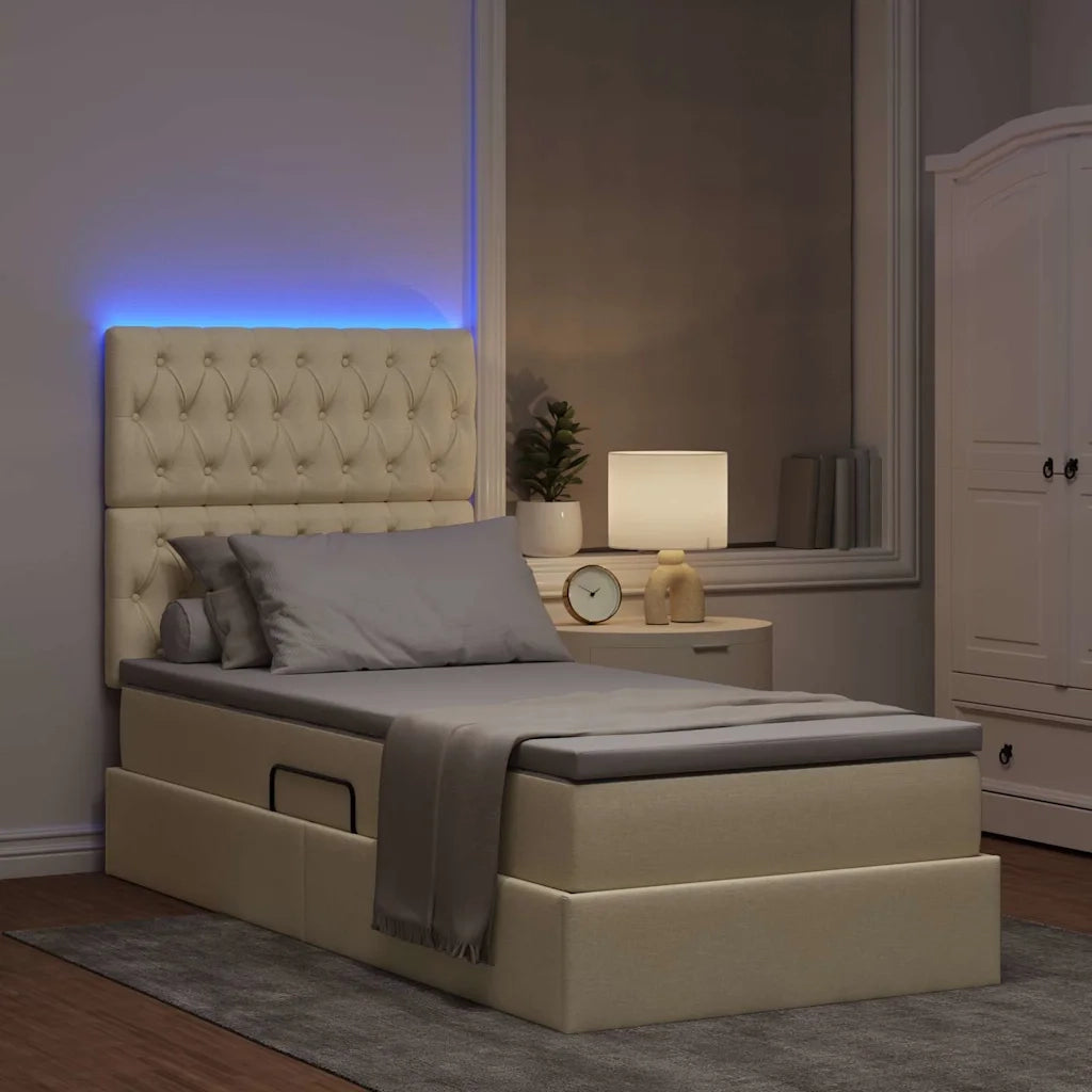 Letto con contenitore e LED Crema 90 x 200 cm Poliestere