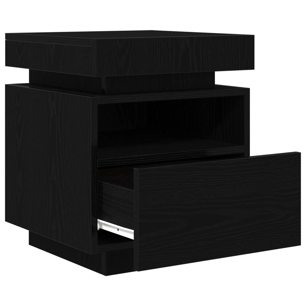 Comodino  con luci LED Rovere Nero 40x39x48,5 cm