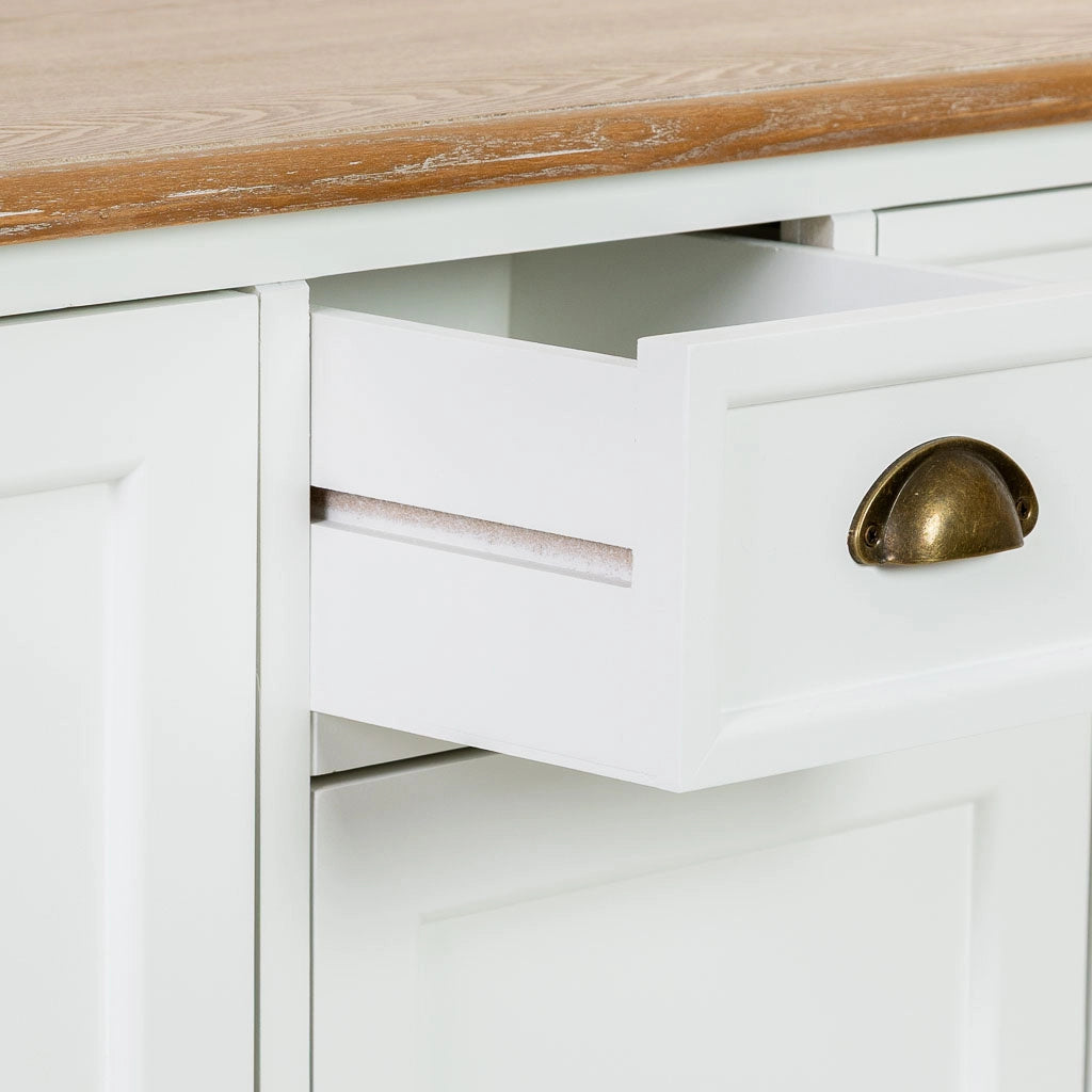 Credenza in legno bianco con 4 cassetti e 4 ante, 150x40x80,5h cm