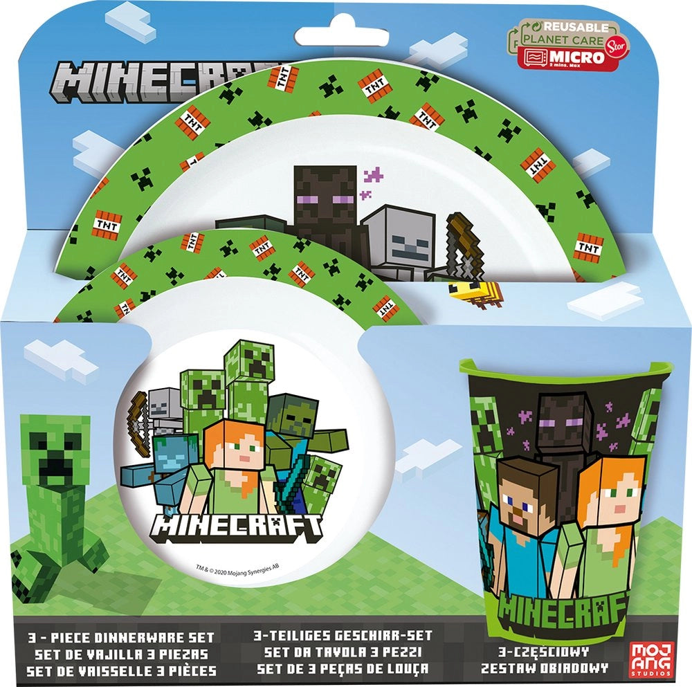 Set regalo 3 pezzi Mojang Minecraft per neonati in plastica alimentare.