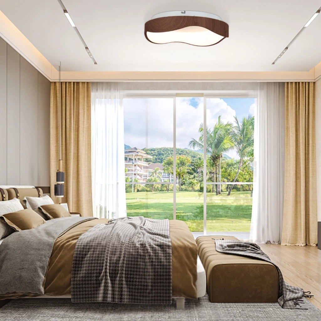 Lampada da soffitto LED da 24W con telaio in metallo, Plafoniera moderna effetto legno 3000K per soggiorno Marrone-Lampade