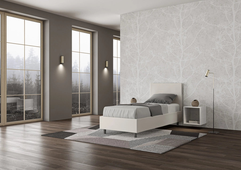 Letto Singolo 80x190 cm con Rete e Contenitore Adele Bianco