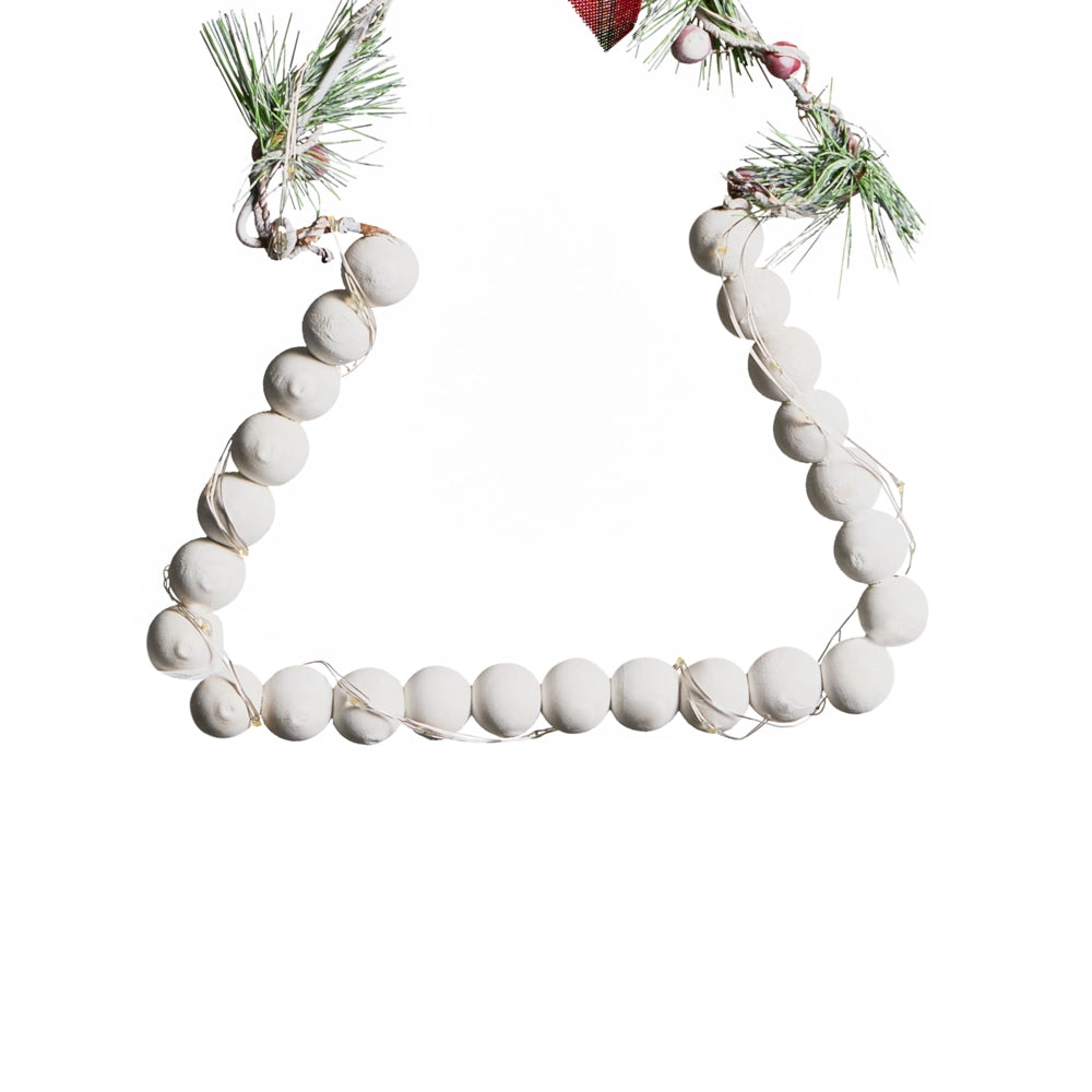 Set di 3 decorazioni natalizie in legno di abete bianco con luci LED da appendere all'albero di Natale, realizzate a mano in stile tradizionale
