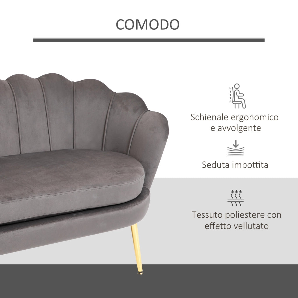 EasyComfort Divanetto 2 Posti in Tessuto Effetto Velluto con Braccioli, Divano Moderno con Seduta Imbottita per Camera da Letto e Soggiorno, 133x63x75cm, Grigio