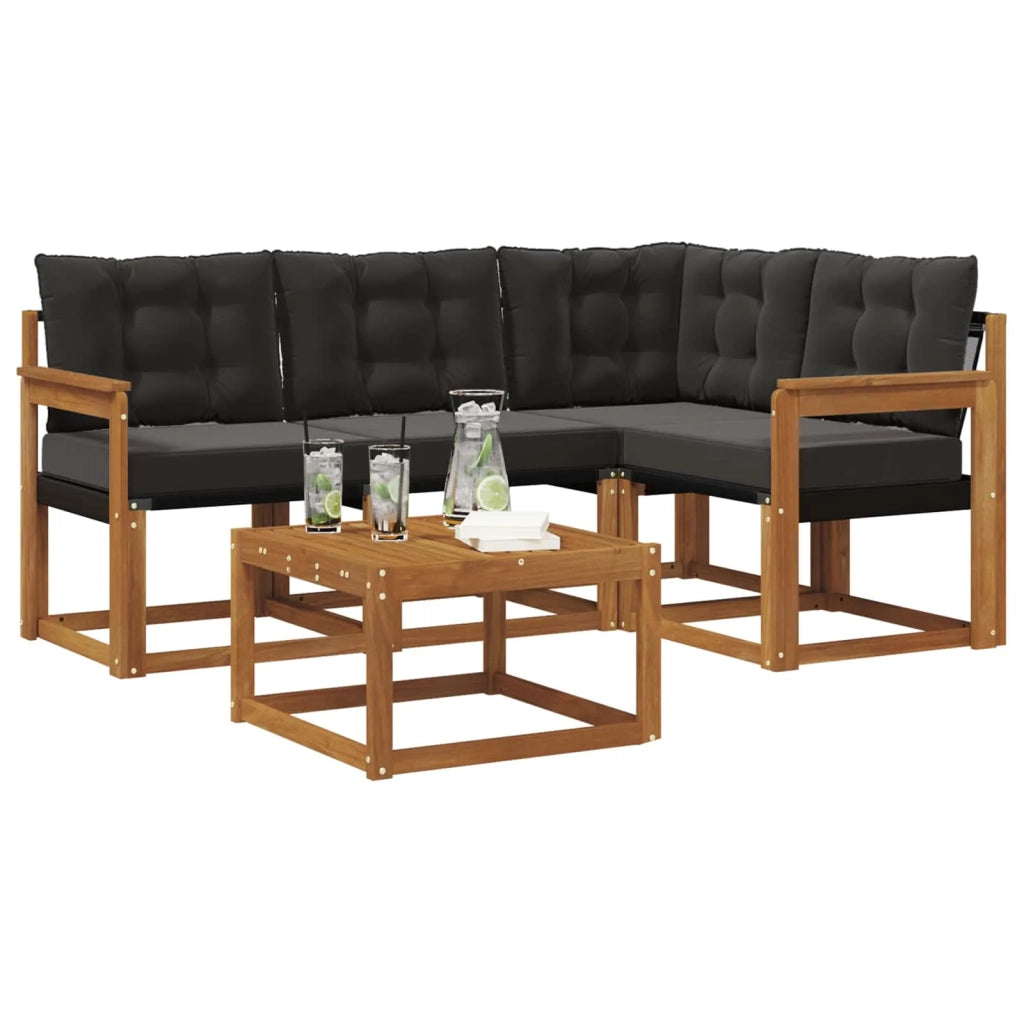 Set di divani da esterno con cuscino 5 pcs Naturale e Nero