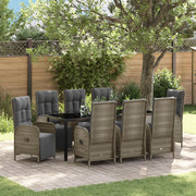Set da Pranzo da Giardino 9 Pezzi con Cuscini Grigio Polyrattan