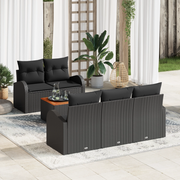 Set Divano da Giardino 6 Pezzi con Cuscini Nero Polyrattan Acacia