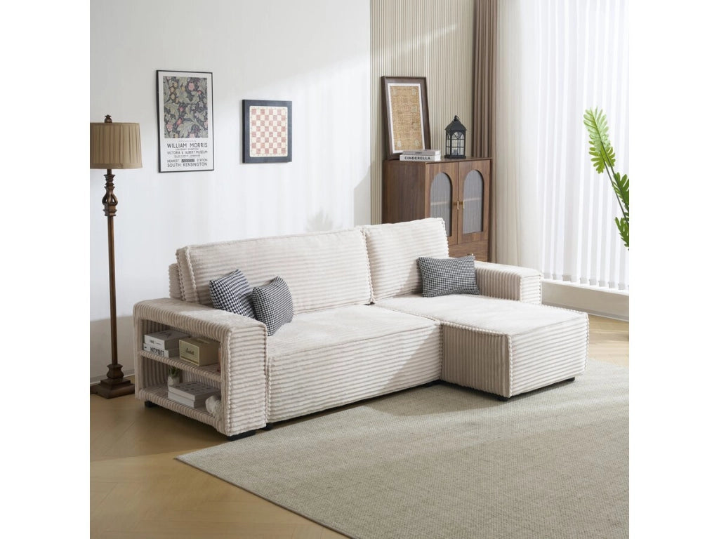 Divano angolare in velluto a coste "Opera" - 3 posti - Beige
