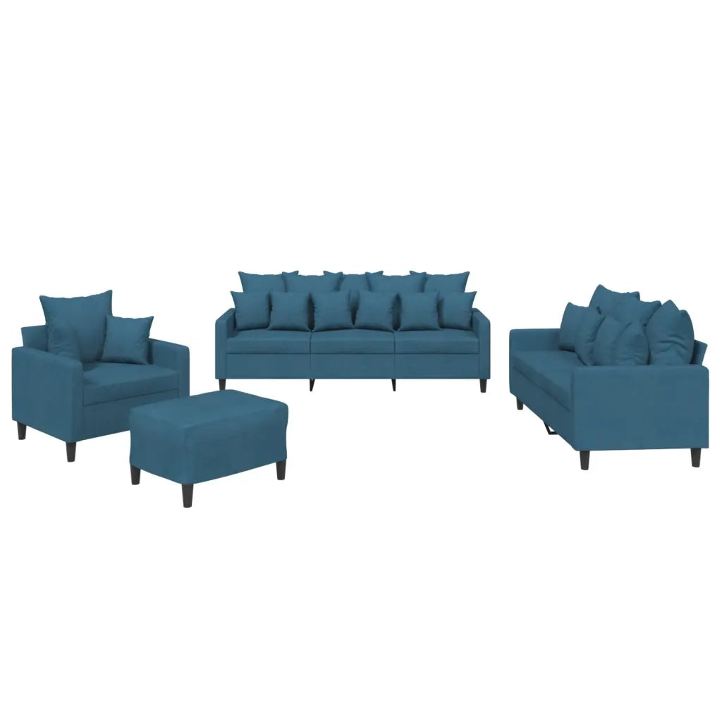 Set di Divani 4 pz con Cuscini Blu in Velluto