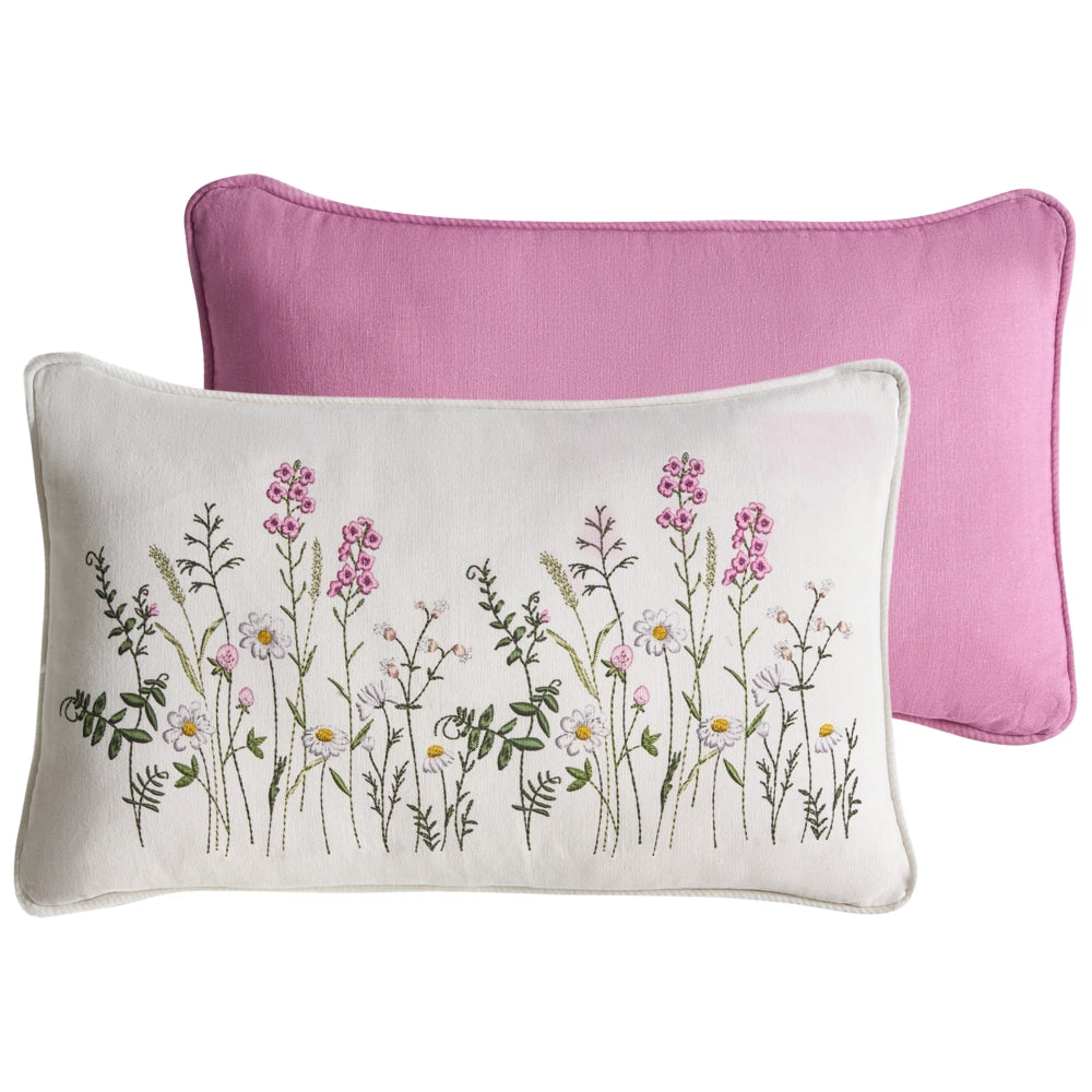 Set di 2 cuscini decorativi in tessuto di cotone bianco e rosa con motivo floreale, 30 x 50 cm