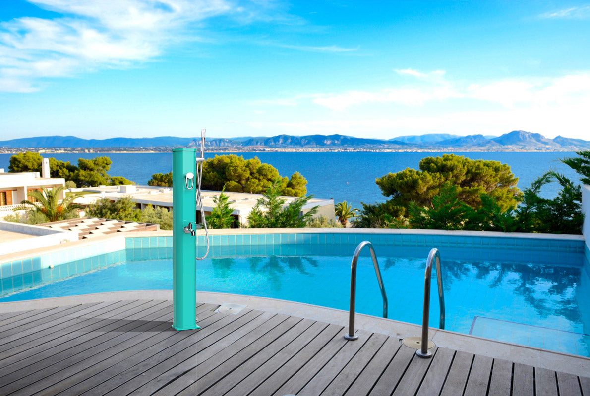 Mini Doccia Solare da Giardino 20L Miscelatore Lavapiedi e Doccetta Verde Opalino