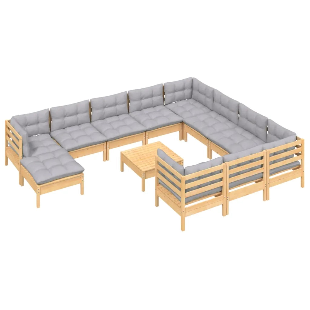 Set Divani da Giardino 12 pz con Cuscini Grigi Massello di Pino 3097048