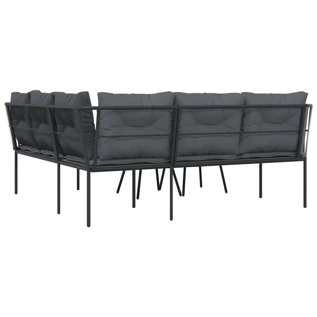 Set Divano da Giardino con Cuscini Nero Acciaio e Textilene