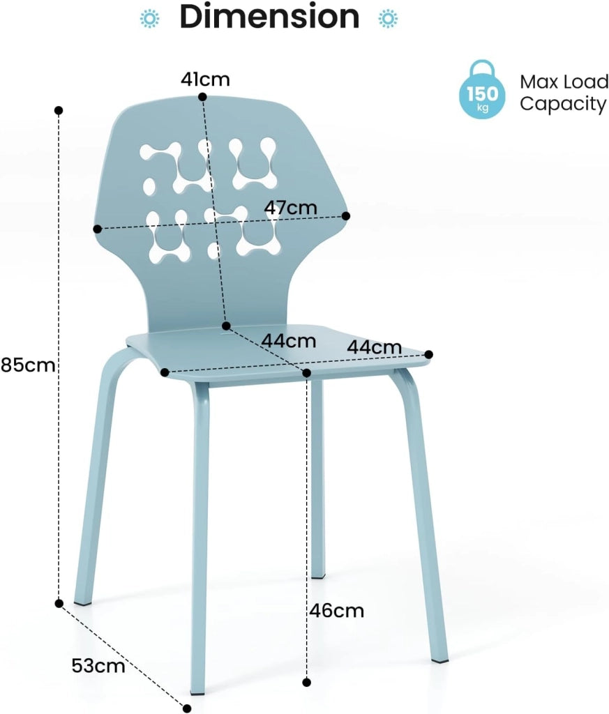 Set di 4 sedie da sala da pranzo, sedia da cucina in PP e metallo, sedia portatile ergonomica con schienale allungato, sedia da pranzo senza braccioli, carico 150 kg (blu)