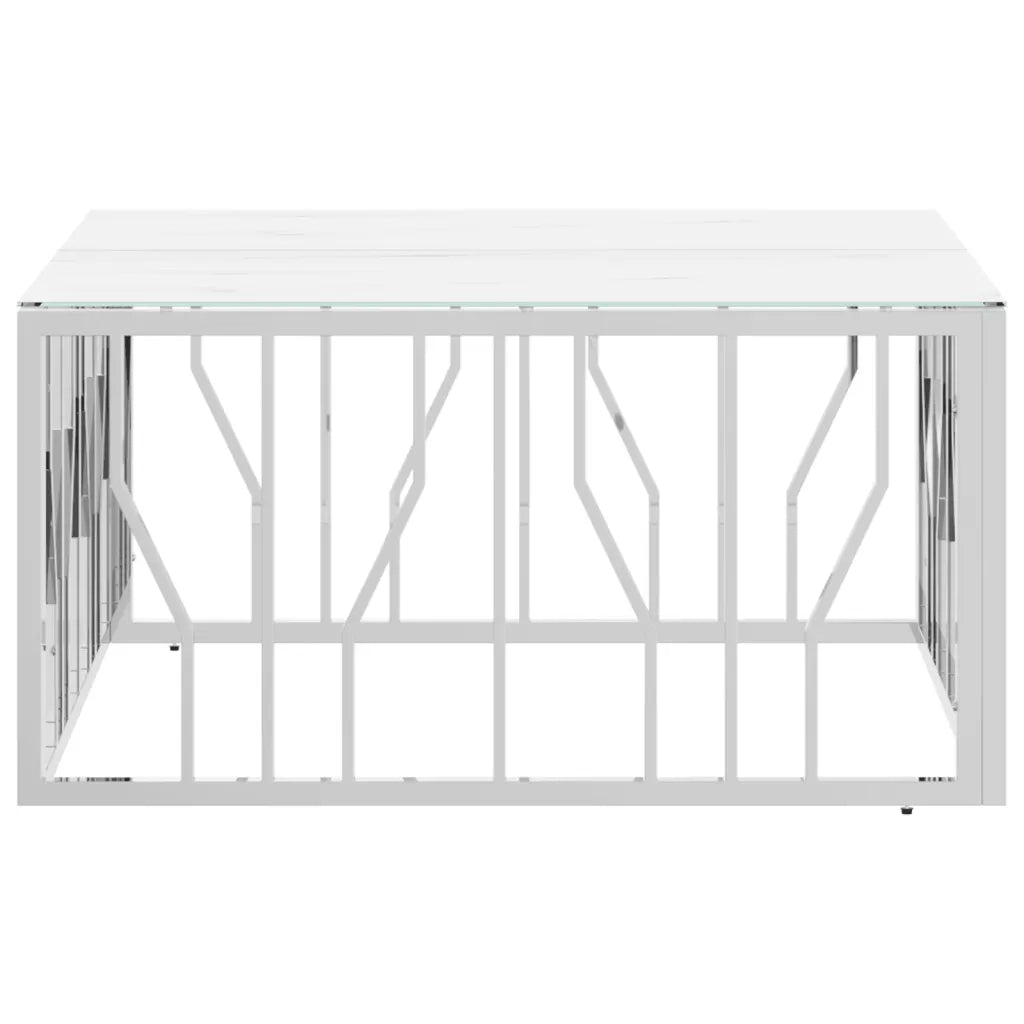 Tavolino da salotto | Tavolino da caff¨¨ | Tavolino da Soggiorno Argento 80x80x40 cm in Acciaio Inox e Vetro