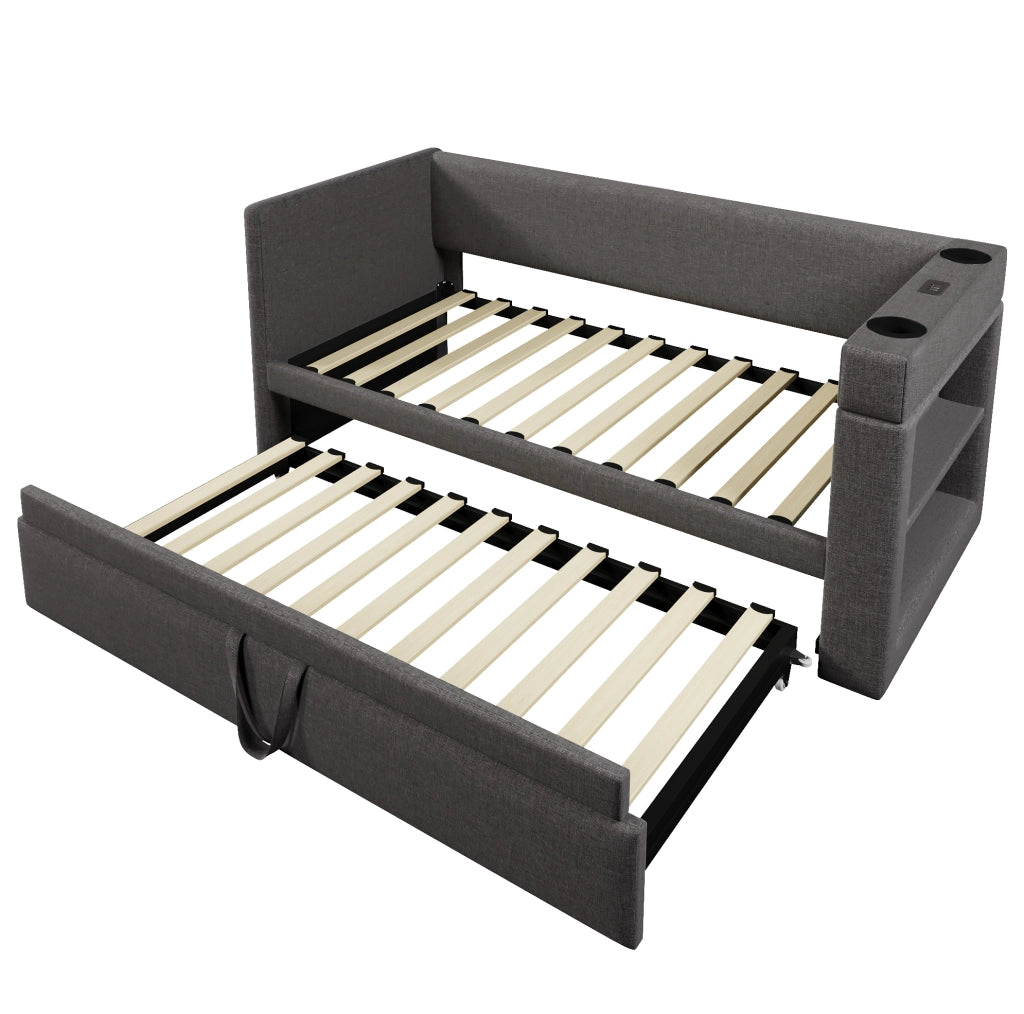 Divano letto con letto estraibile 90x190 cm; 3 USB; Type-C; grigio