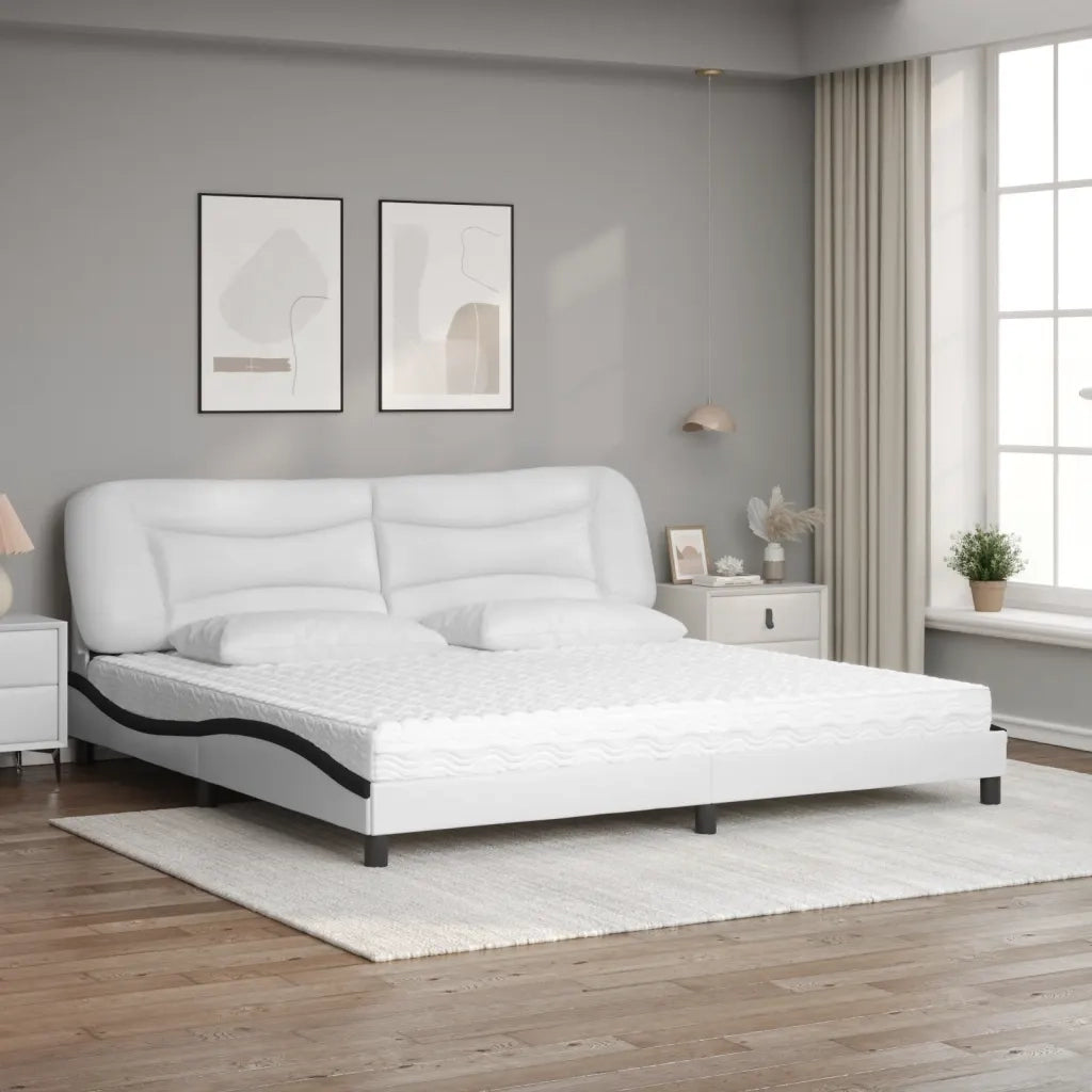 Letto con Materasso Hvar Bianco e Nero 200x200cm in Similpelle 3208751
