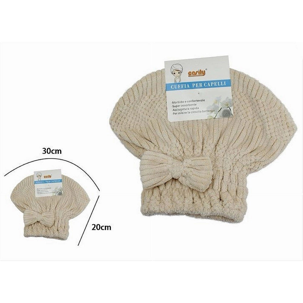 Trade Shop - Cuffia Asciuga Capelli Asciugamano Doccia Morbido Assorbente Fiocco Beige 79627 -