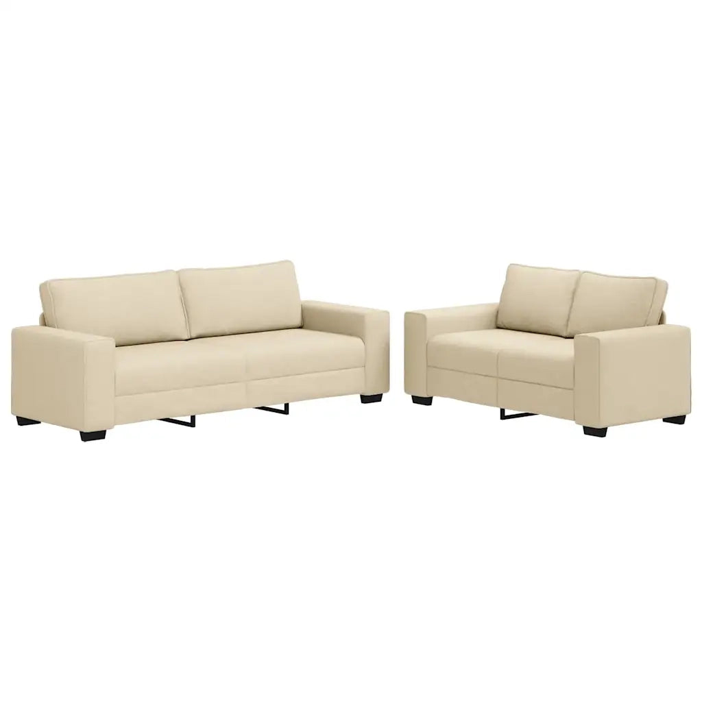 Set di Divani 2 pz con Cuscini Crema in Tessuto 3324738