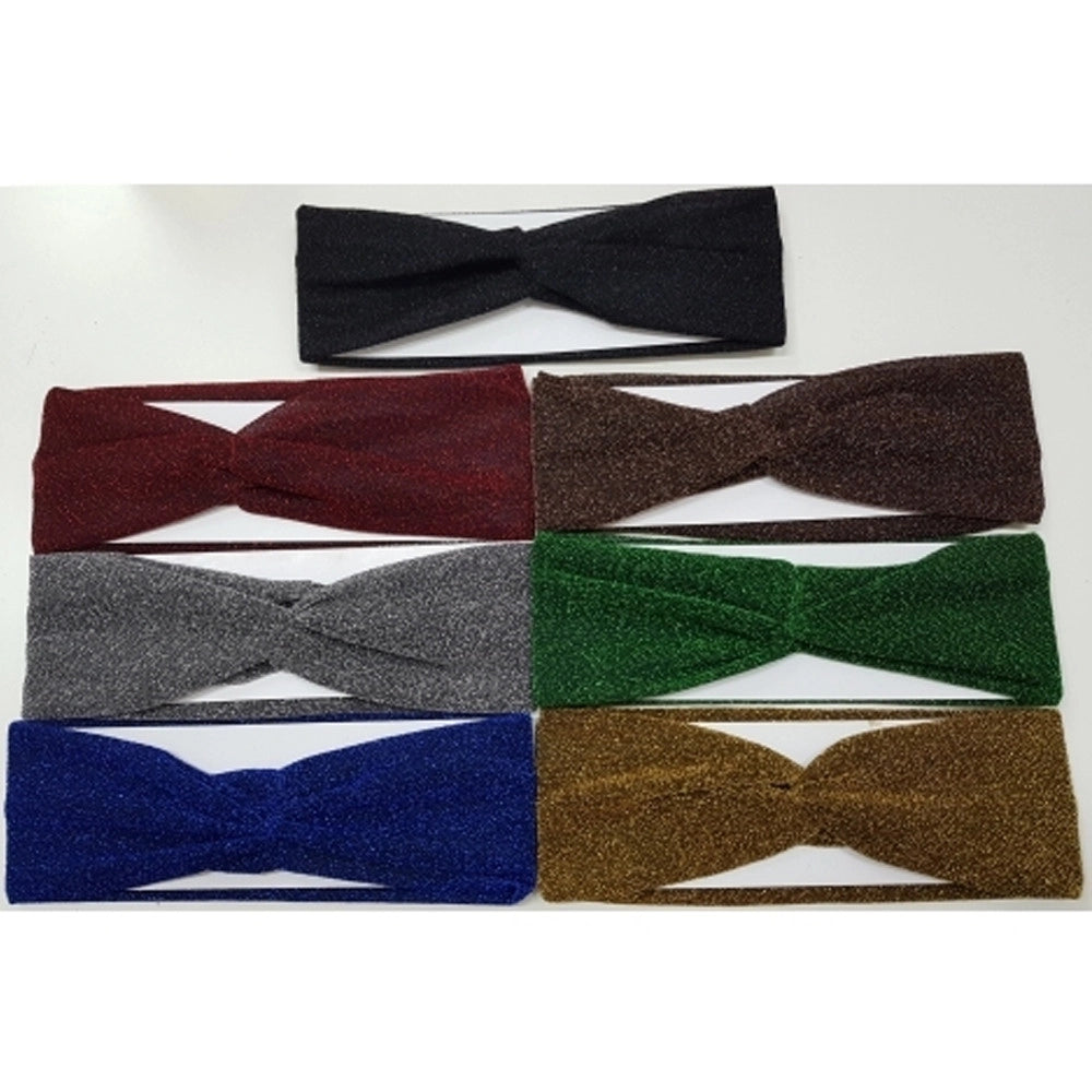 Trade Shop - Set 2 Fasce Elastiche Glitter Annodata Retro Ferma Capelli Tessuto Cerchietto -