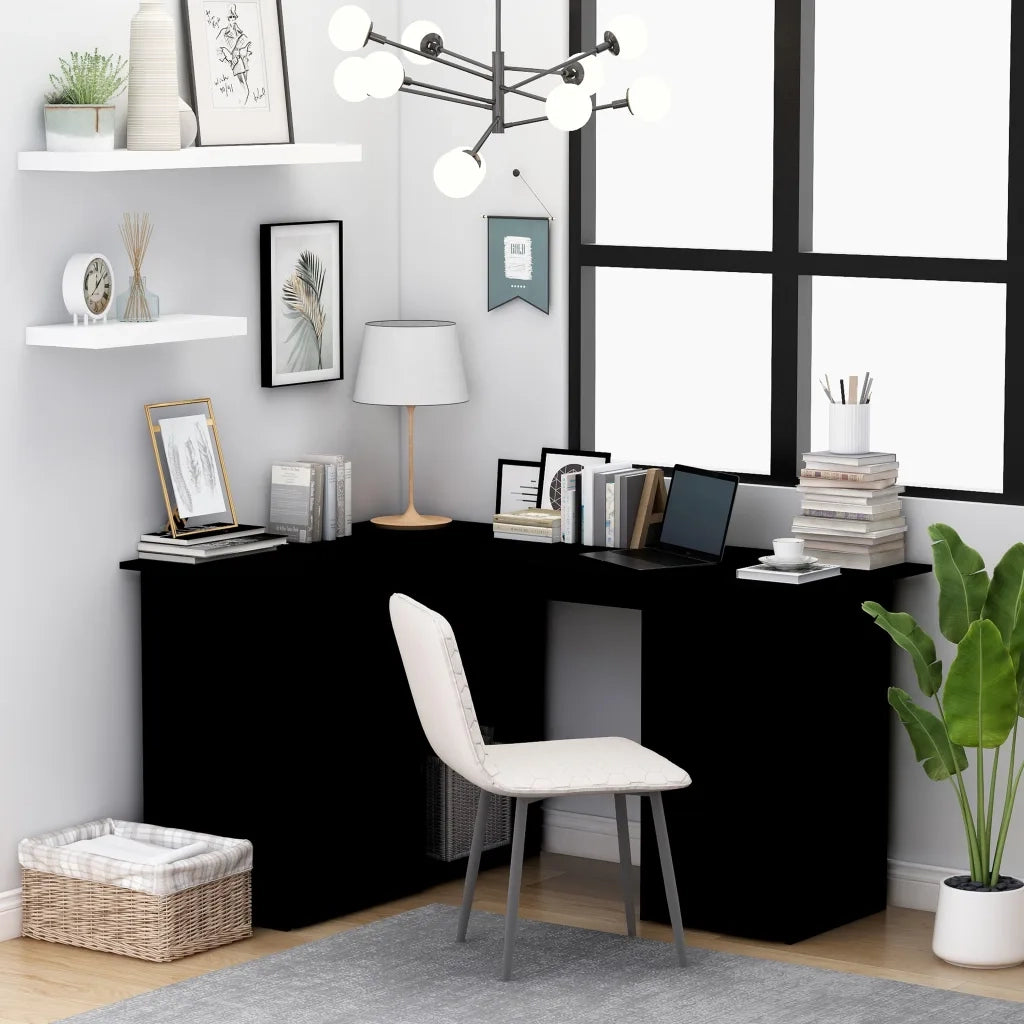 Scrivania | Tavolo da Ufficio ad Angolo Nera 145x100x76 cm in Legno Multistrato