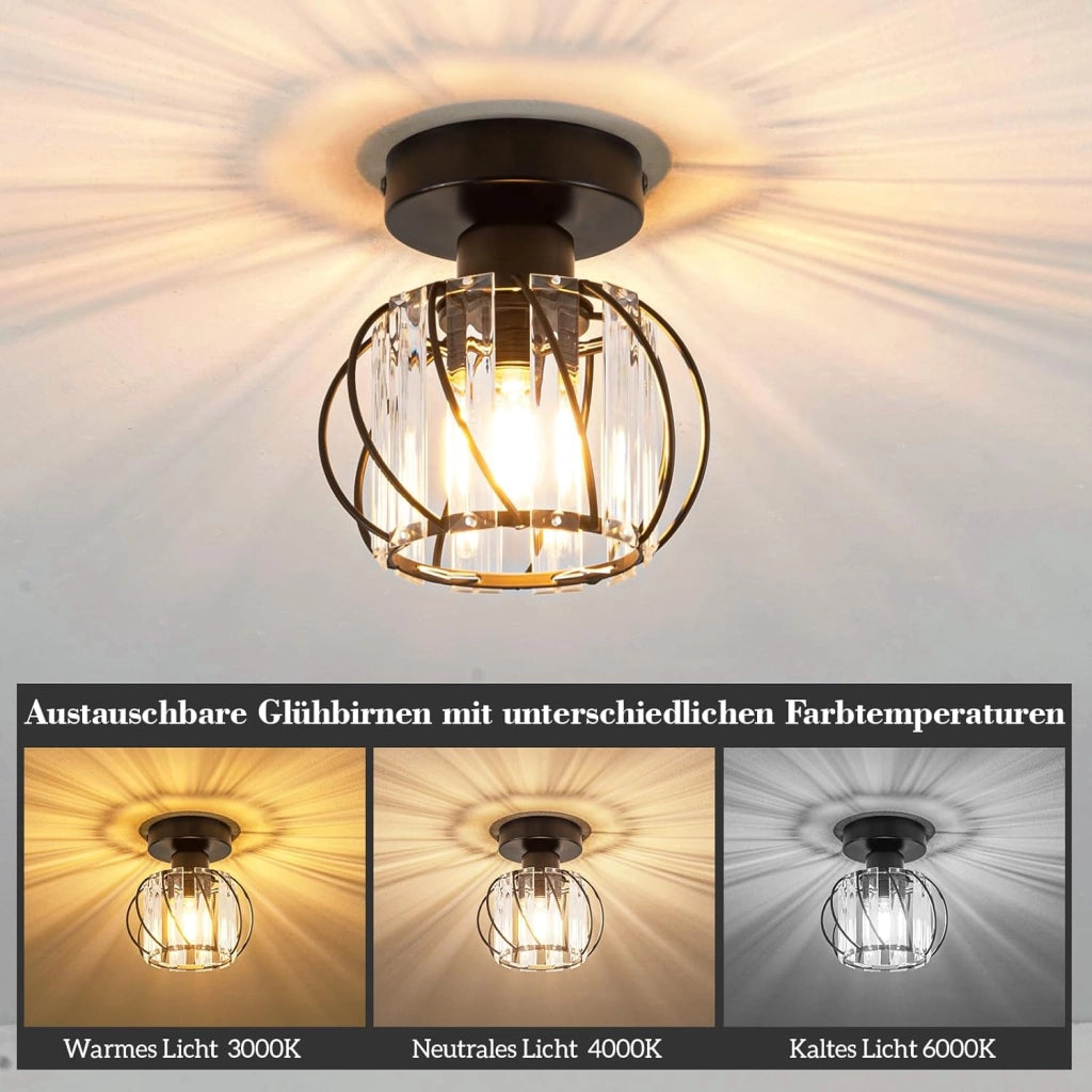ZMH Lampada da soffitto plafoniera moderna cristallo nero E27 illuminazione vintage per interni