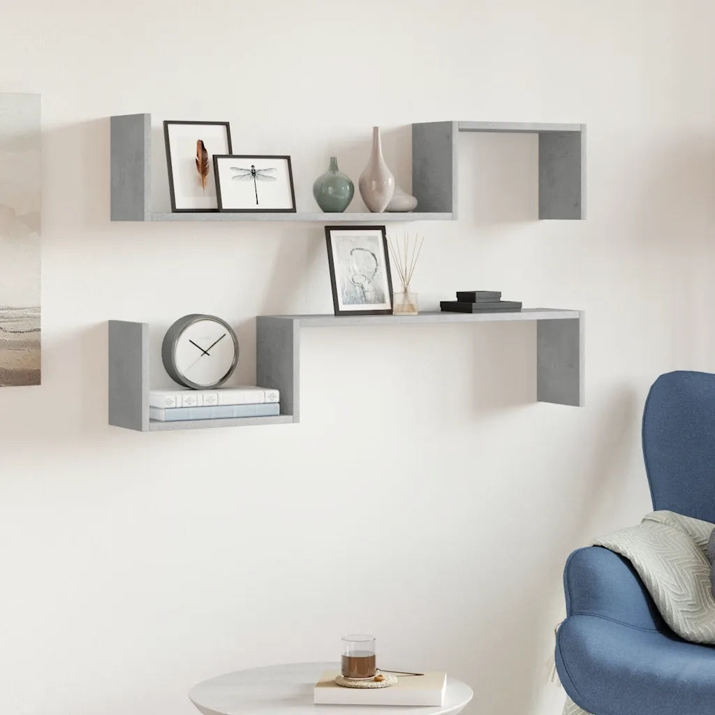 Mensole Parete 2pz Grigio Cemento 100x15x20cm Legno Multistrato 807272
