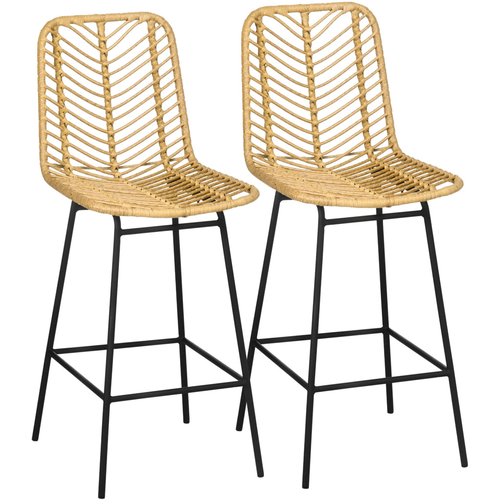 Sgabello da bar 42.5x52x102 cm con poggiapiedi; design boho in rattan; giallo