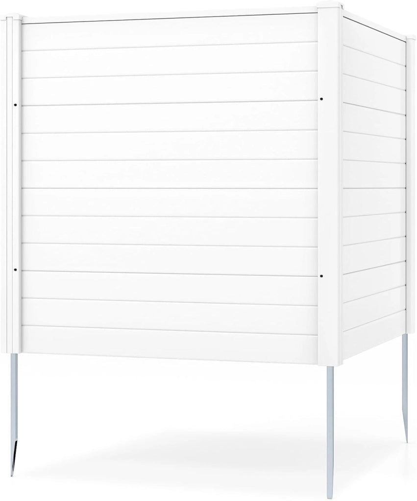 Schermo per Privacy da Esterno, 123 x 123 cm Recinzione Decorativa con Picchetti in Metallo, Pannelli Privacy da Giardino per Condizionatore d'Aria, Bidoni della Spazzatura (Bianco)