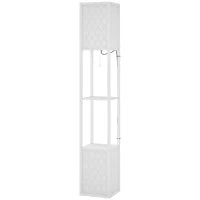 Lampada da Terra con Ripiani in Tessuto e Interruttore a Catena 26x26x156 cm Bianco