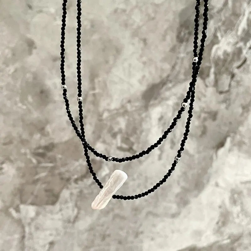 Collana lunga vintage con perle e cristalli neri per clavicola, regalo di Natale o compleanno.