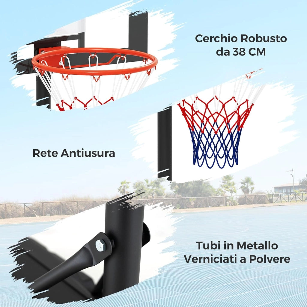 Canestro da Basket Esterno ed Interno Regolabile 100 cm-212 cm, Canestro da Basket per Bambini/Adolescenti Portatile con Tabellone in PC, Base Riempibile e Ruote