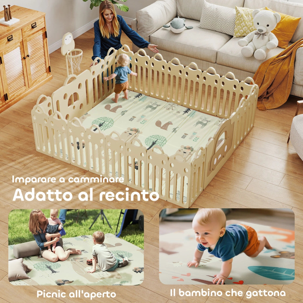 Tappeto Morbido per Bambini 196x176x1,5 cm Superficie Impermeabile in XPE a Tema Bosco