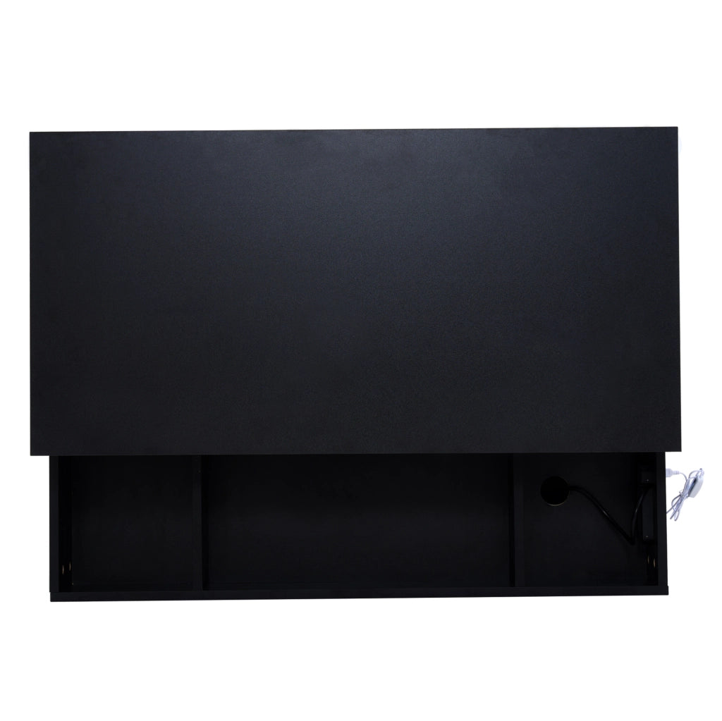 Tavolino da caffè 100x50x42 cm con piano sollevabile; LED integrata e vano nascosto in truciolare nero
