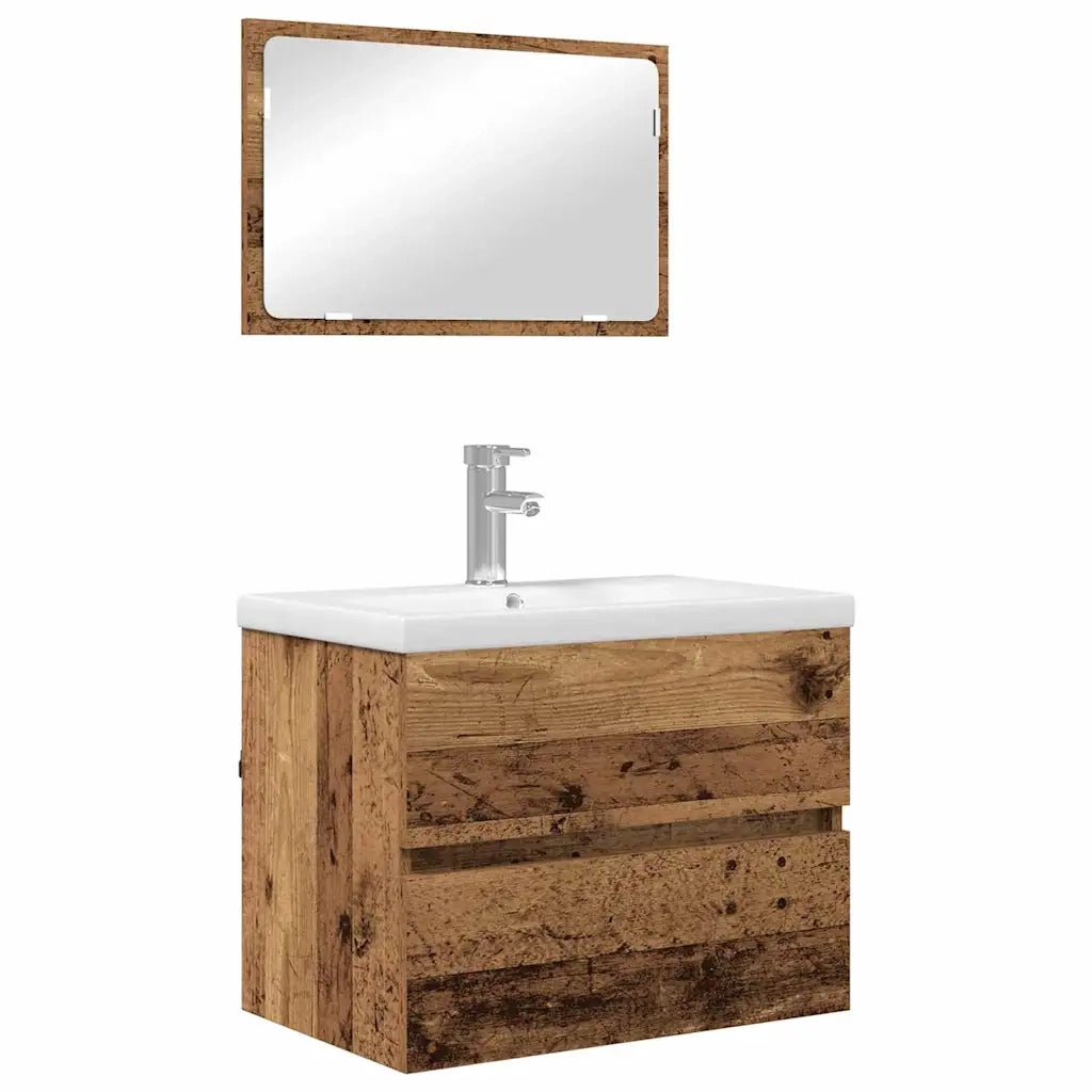 Set di mobili per il bagno con cassetto 3 pcs Legno vecchio