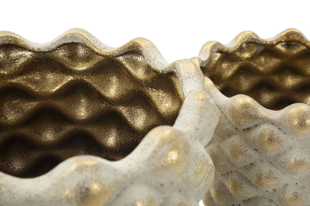 Cachepot Pepitas Coppia Ø23x18 cm in Ceramica Grigio e Oro