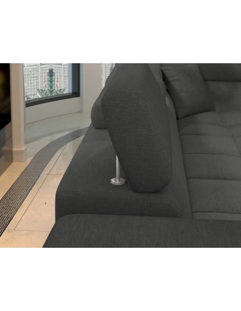 Divano angolare trasformabile PALAZZO 4 posti grigio scuro – angolo sinistro con 1 cuscino