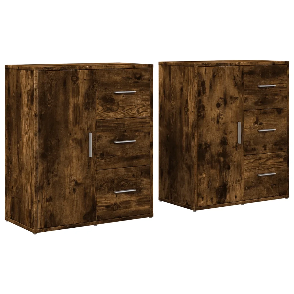Credenze 2 pz | Madia | Buffet da pranzo | Armadio da pranzo Rovere Fumo 60x31x70 cm in Legno Multistrato