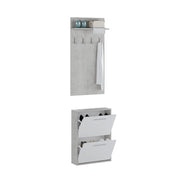 Set Ingresso Salvaspazio con Scarpiera 2 Ribalte e Appendiabiti da Parete con Mensola Mobile Ingresso Moderno Soggiorno Portascarpe Giacche 54 x 73 x 18 Cm Bianco E Grigio Cemento