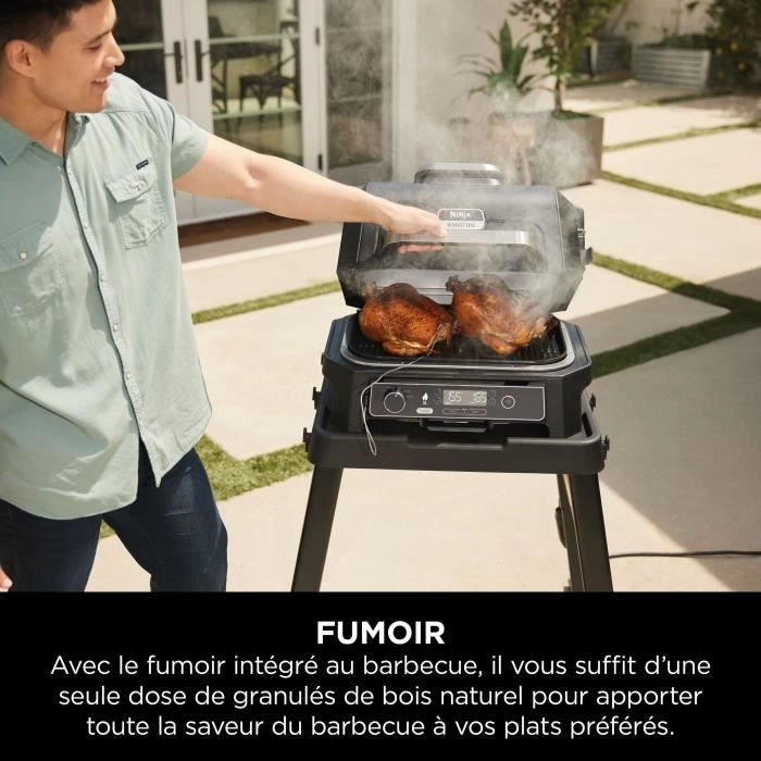 Barbecue elettrico e affumicatore con termometro - NINJA - Woodfire Pro XL - OG850EU - Barbecue da esterno e friggitrice ad aria